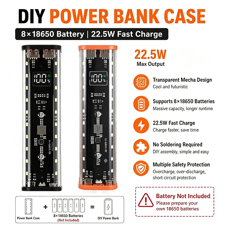 USB Type C Port Design 8X18650 - Power Banks recension och pris
